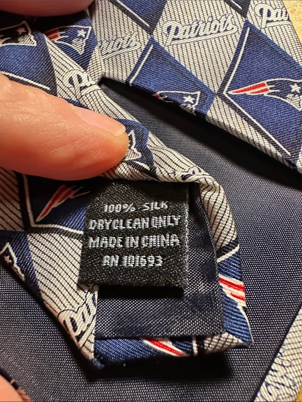 NFL Navy and Gray Patriots Diamond Logo Tie